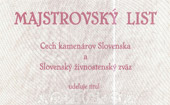 Kamenárstvo Roganský - Majstrovský list